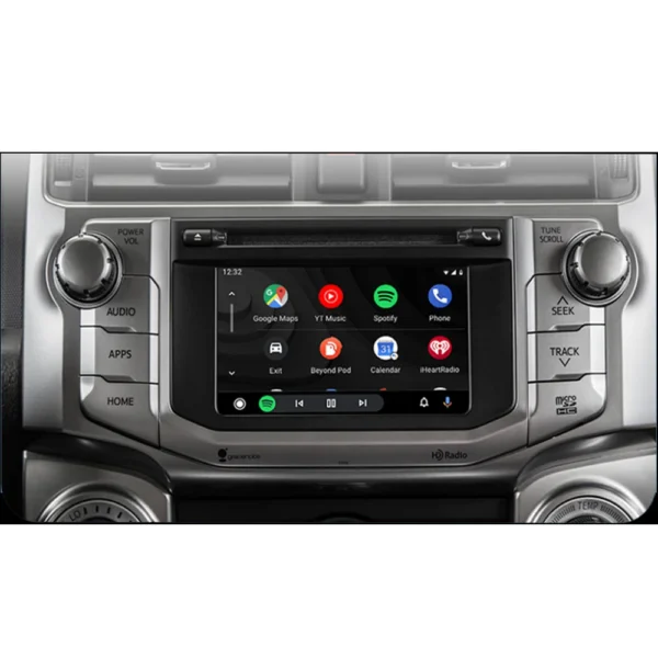 Toyota Land Cruiser Android Auto integration. Car display showing Google Maps, Spotify, and other apps.